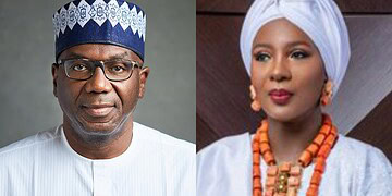 Distinguished Nigerian man wearing traditional attire and glasses, cross-section profile, formal setting, emblematic of Nigerian leadership and culture.