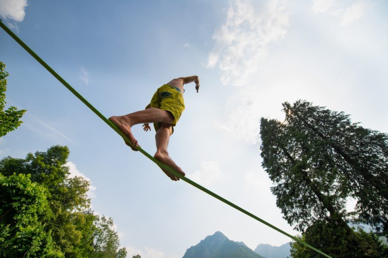 Boy practices walking on the rope