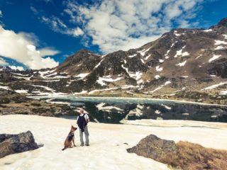 Adorra mountains, hikker and dog