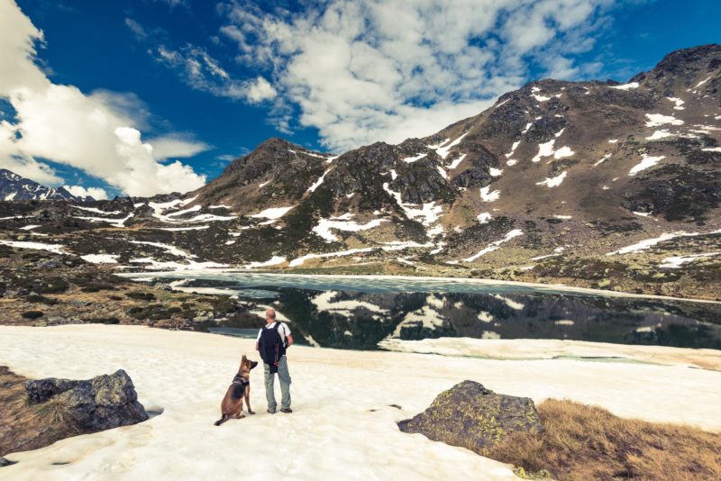 Adorra mountains, hikker and dog