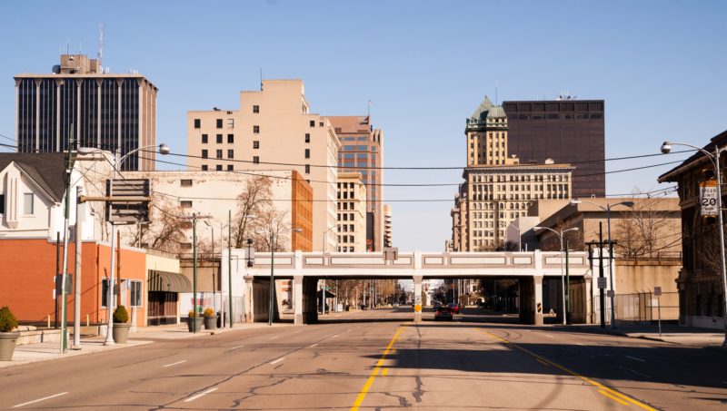 Lonely Sunday Morning Desolate Street Downtown City Skyline Dayton Ohio