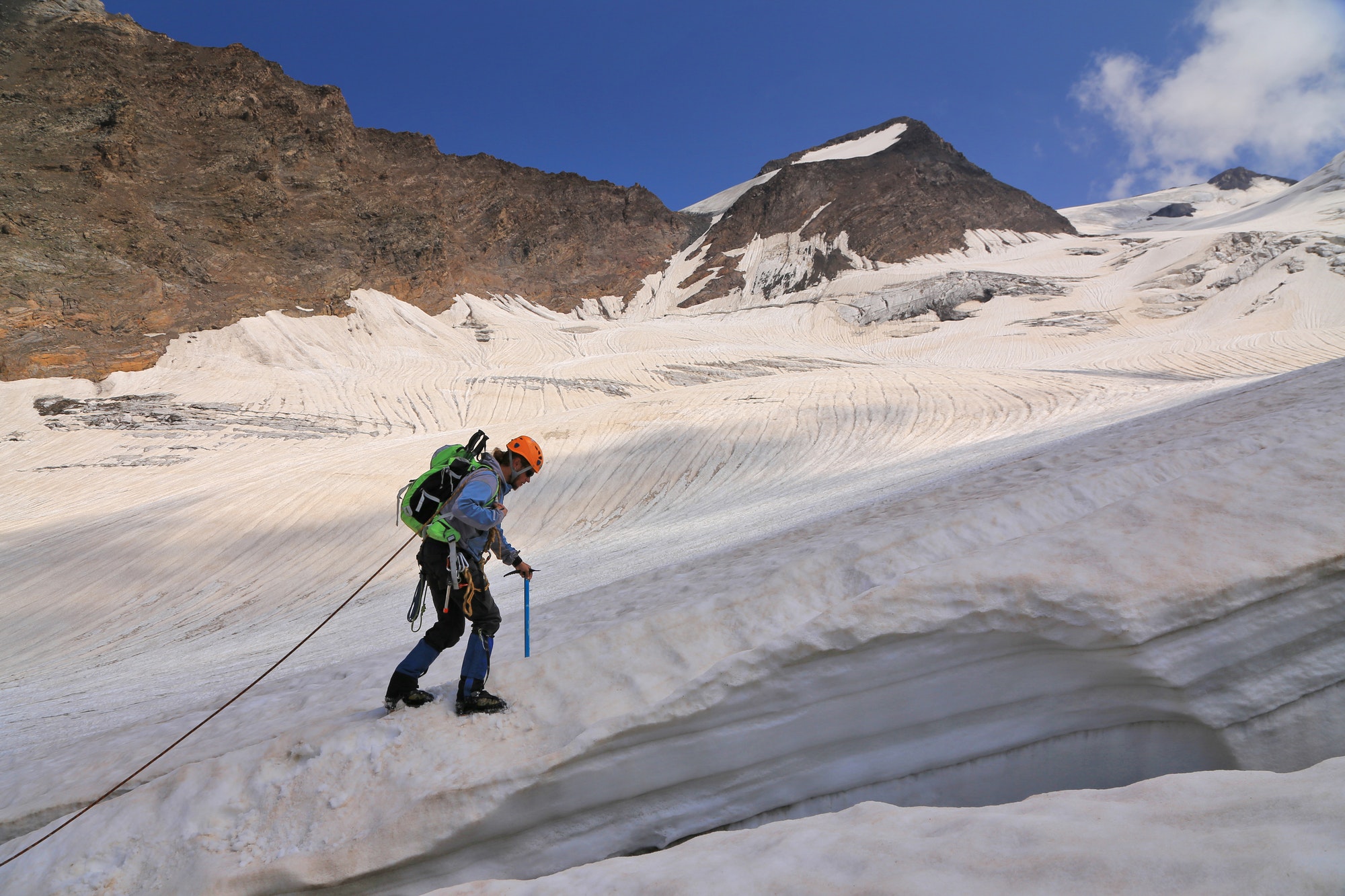 Climber the rising a high mountain