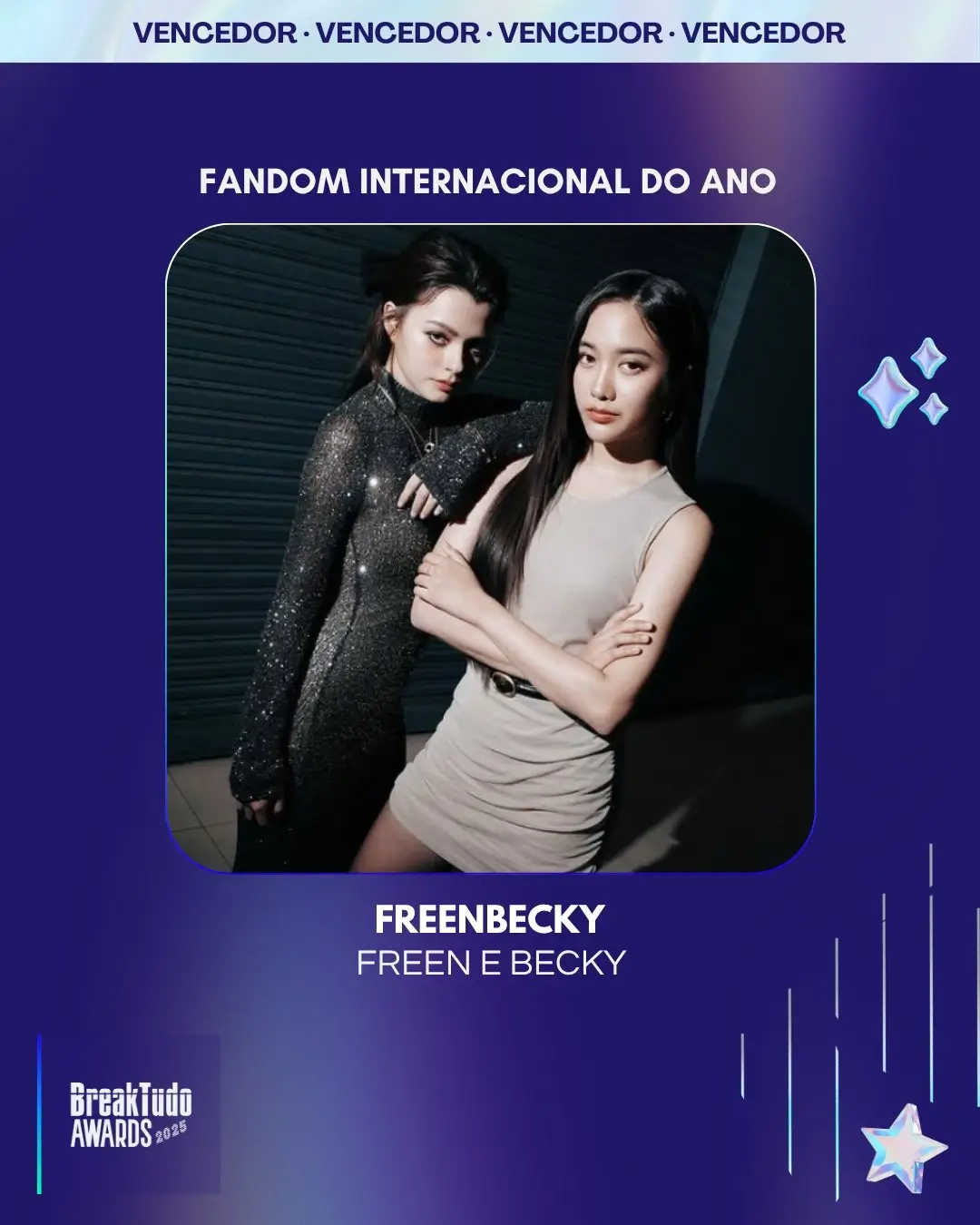 Becky Rebecca Armstrong 8 FreenBecky fandom trophy moment at BreakTudo Awards 2025.