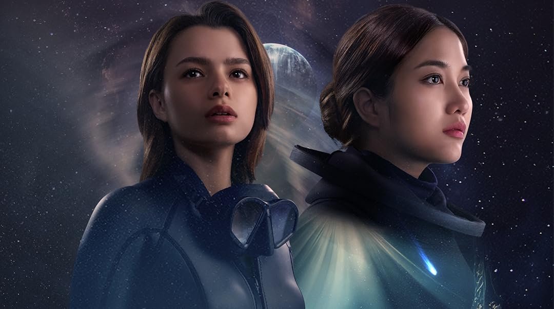 Promotional image for Uranus 2324 featuring Freen and Becky in futuristic styling, set against a cosmic or space-themed background, conveying a romantic yet science-fiction atmosphere with dramatic lighting and celestial elements.