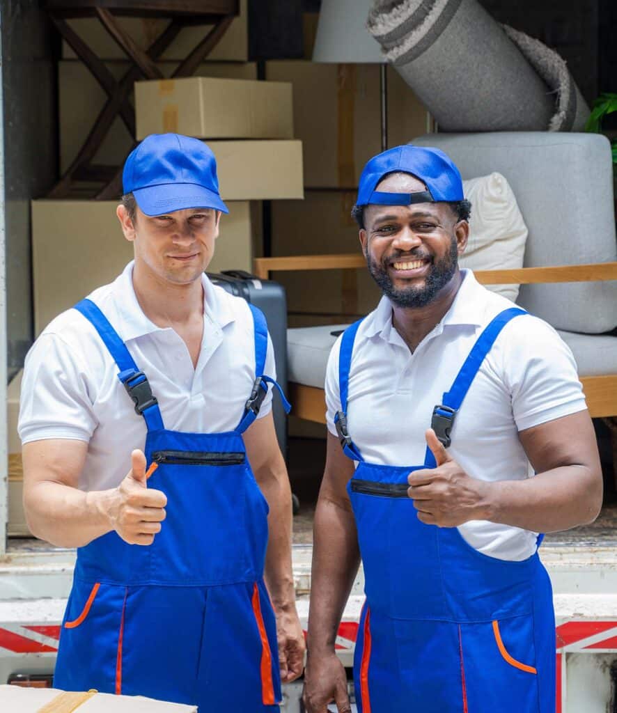 two removalists in joondalup smiling in blue at the camera