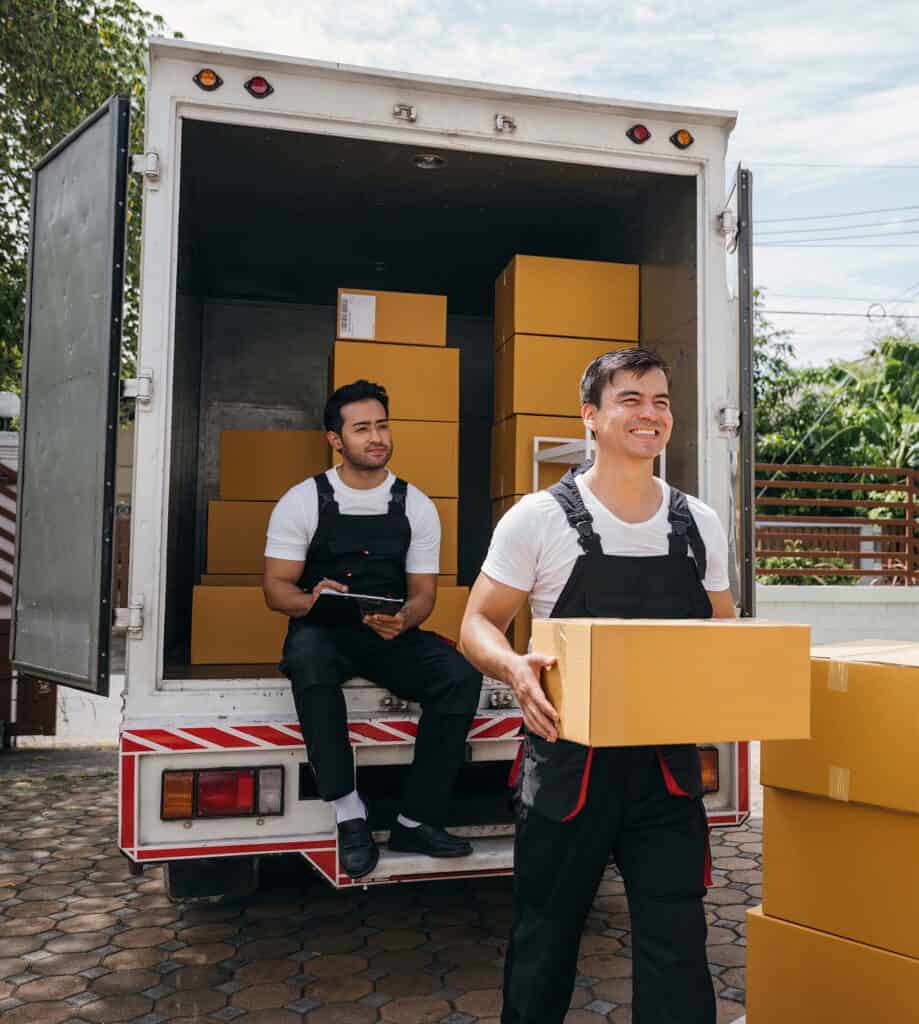 moving service workers unload boxes from a van sho 2026 03 19 10 42 04 utc Joondalup