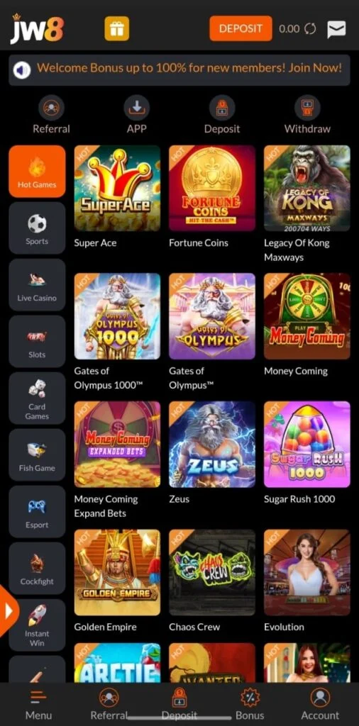 Jw8 Game available games screenshot