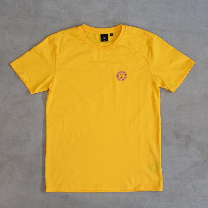 FUERST WIACEK Brewery yellow t-shirt with logo, casual apparel for beer lovers, branded merchandise, and brewery promotional clothing.
