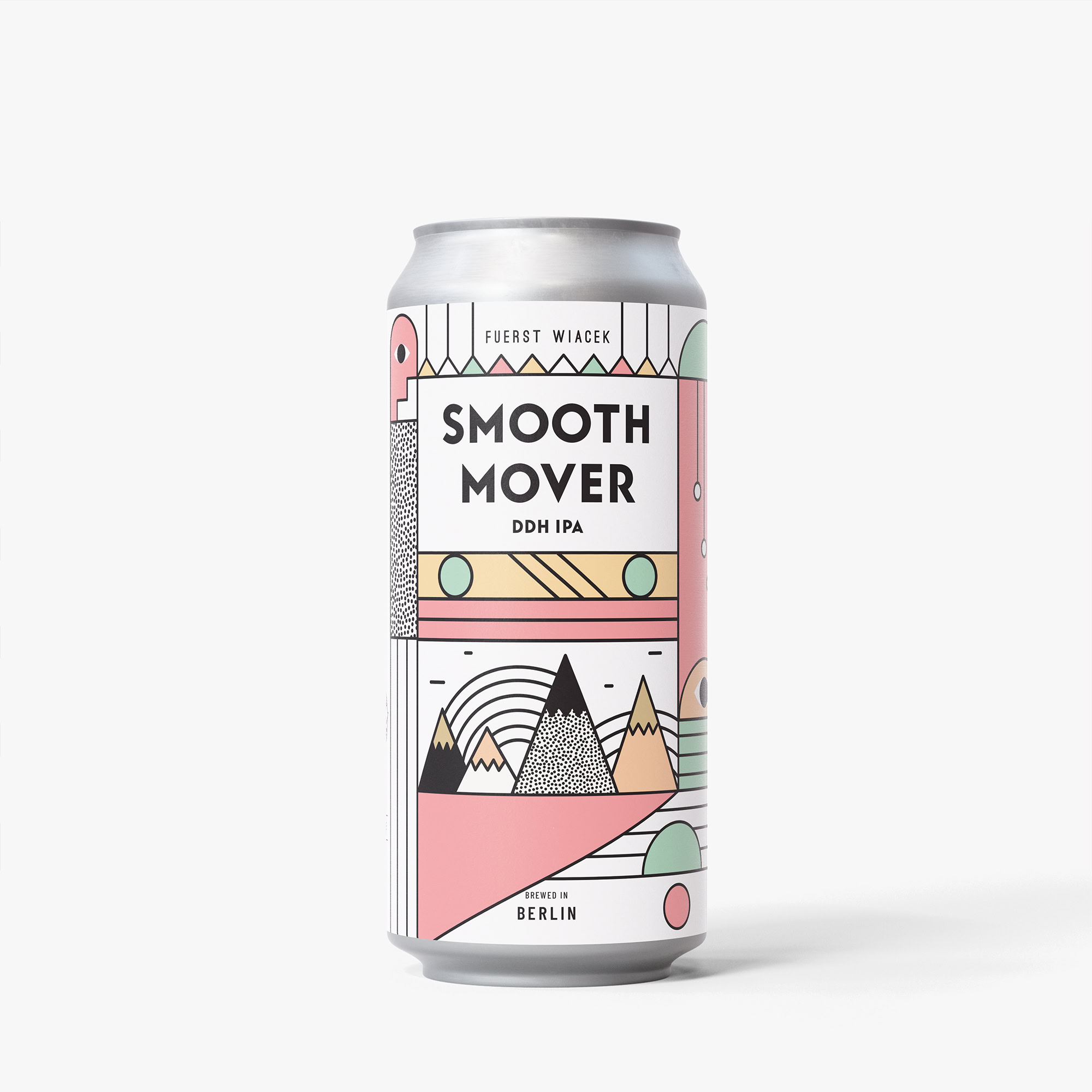 A can of Fuerst Wiacek Brewery's Smooth Mover DDH IPA featuring modern, colorful geometric design.