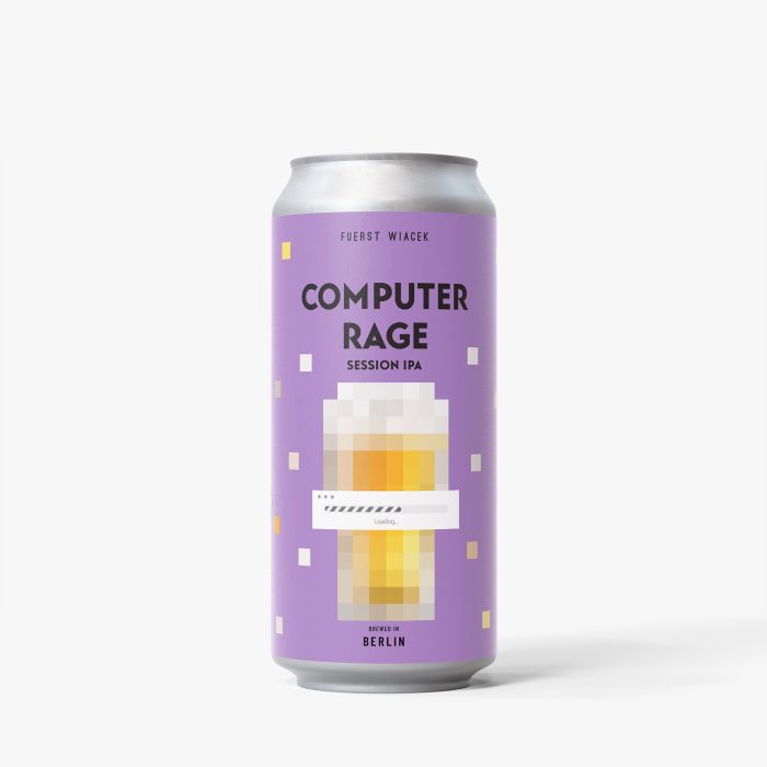 Computer Rage Session IPA beer can with pixelated computer graphic, brewed by FUERST WIACEK in Berlin.