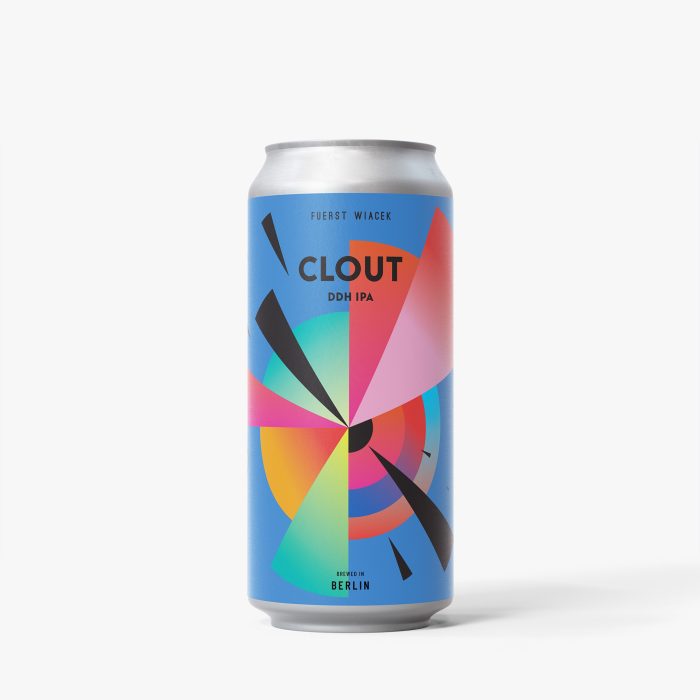 Berlin craft beer can featuring a colorful abstract design, promoting FUERST WIACEK's Clout DDH IPA, a top-rated hazy IPA from Berlin's renowned craft brewery.
