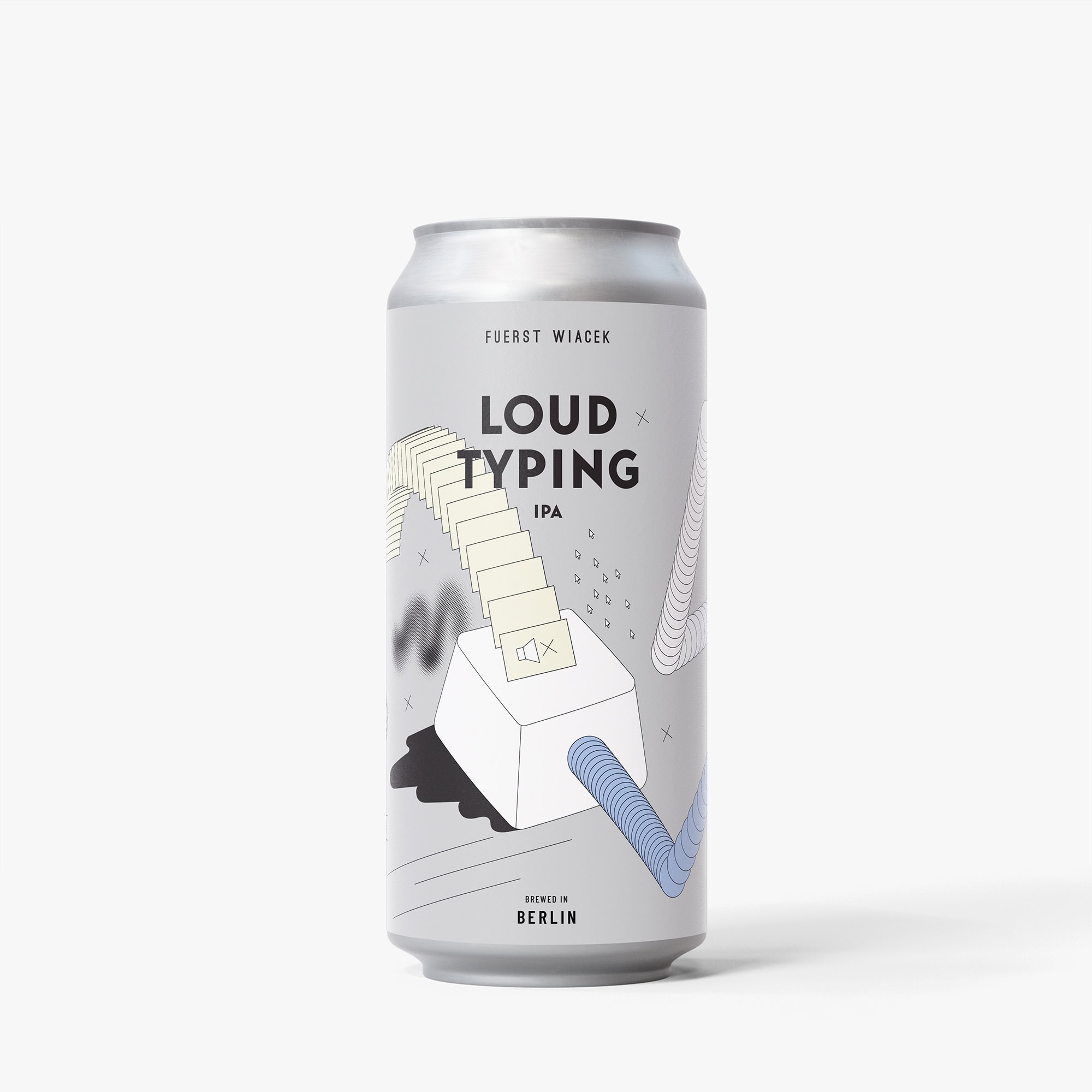 Loud Typing IPA Bierdose mit modernem, abstraktem Design, gebraut von FUERST WIACEK in Berlin, als Highlight für Craft Beer und innovative Verpackungen.