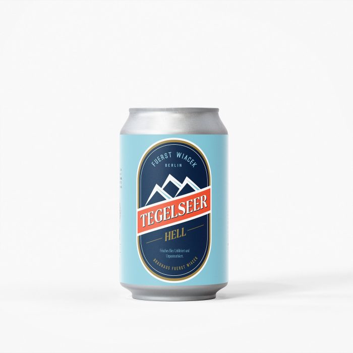Canned beer from FUERST WIACEK Brewery, featuring the Tegelseer Hell design with mountain illustration and brewery branding. Perfect for craft beer enthusiasts seeking high-quality German-style lager.