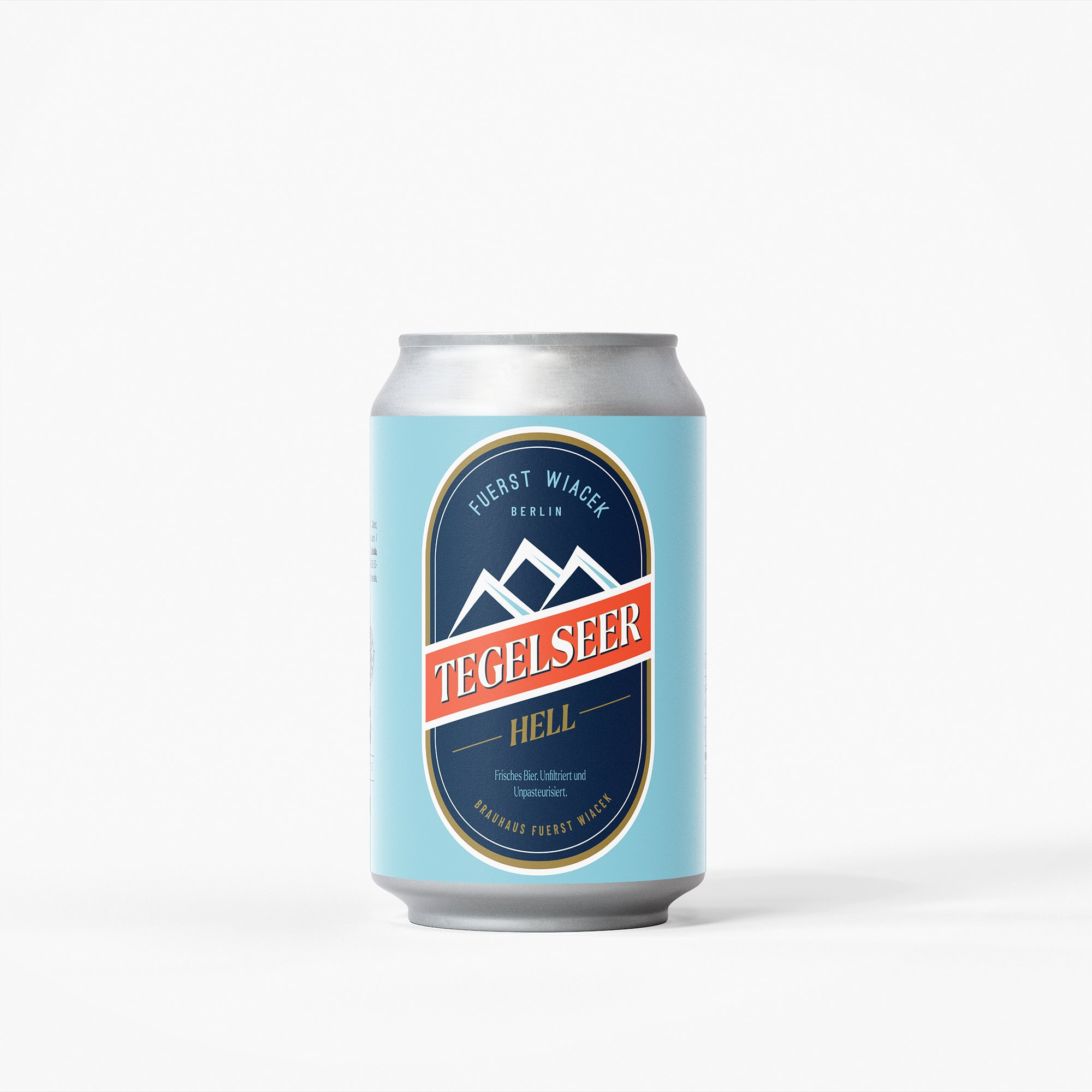Dosenbier der Brauerei FUERST WIACEK im Design der Tegelseer Hölle mit Bergillustration und Brauereibranding. Perfekt für Liebhaber von Craft Beer, die ein hochwertiges deutsches Lagerbier suchen.