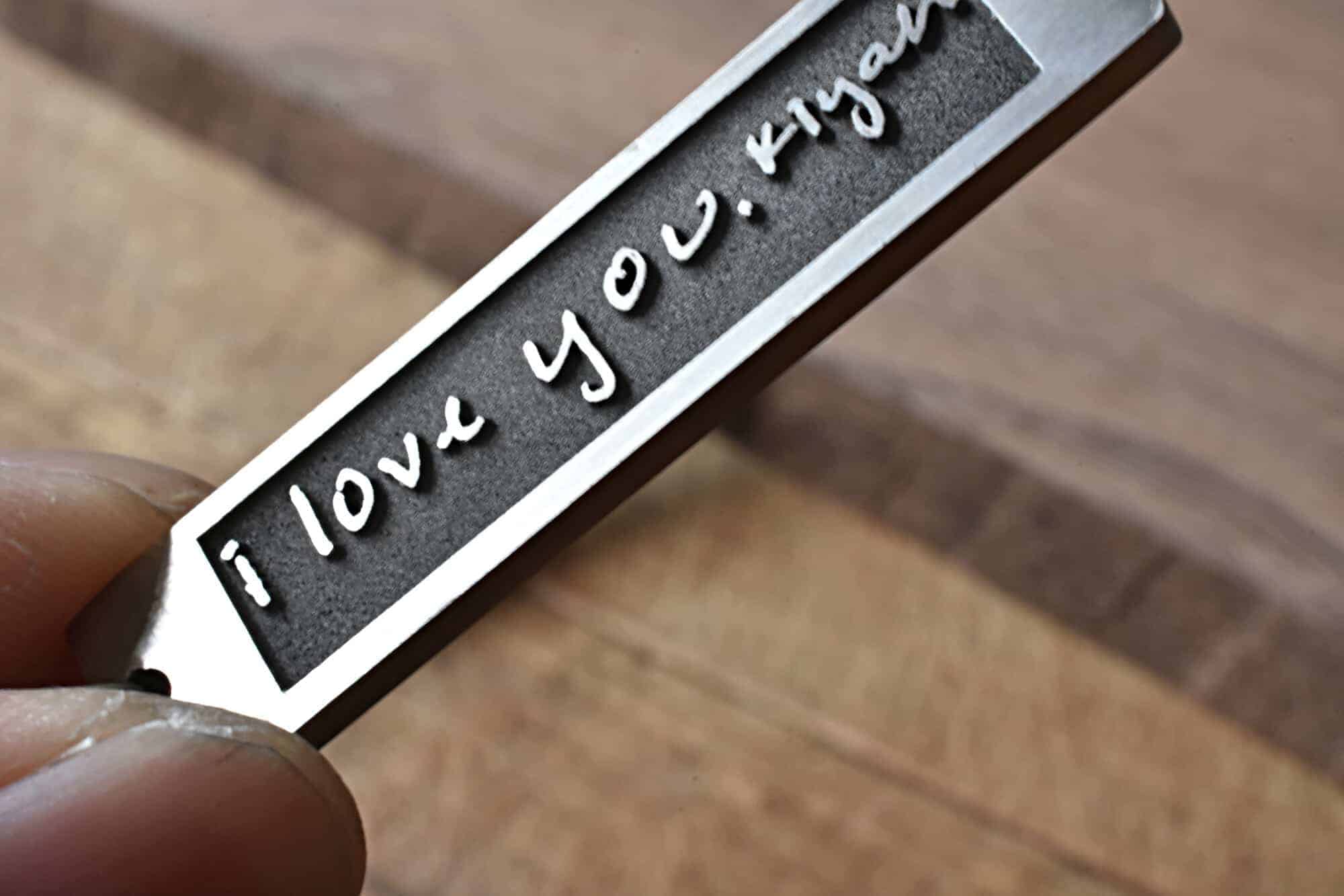 deep engraved actual handwriting keychain