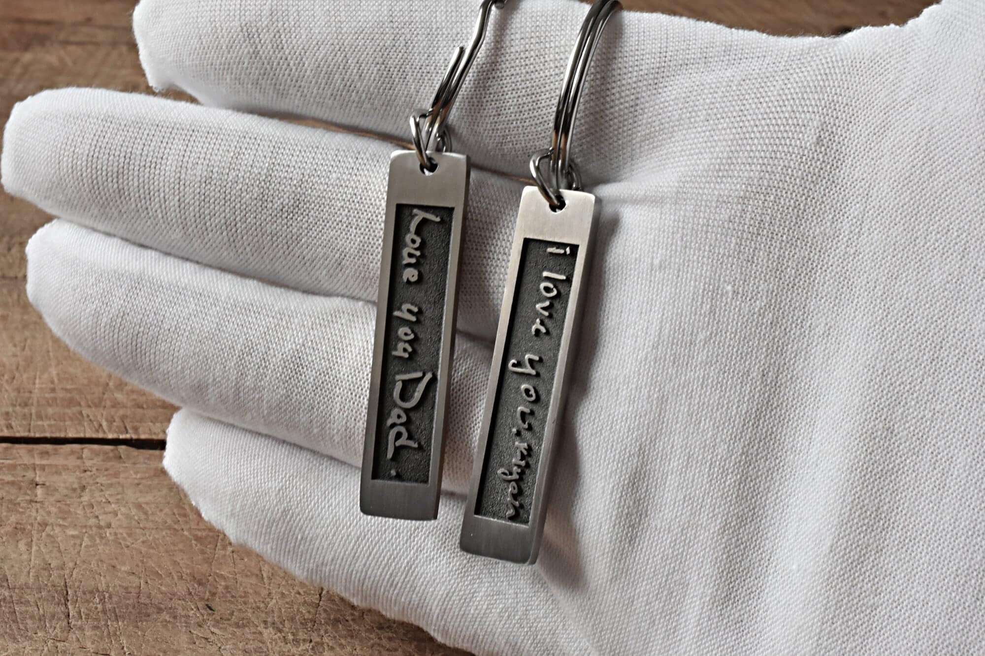 deep engraved actual handwriting keychain