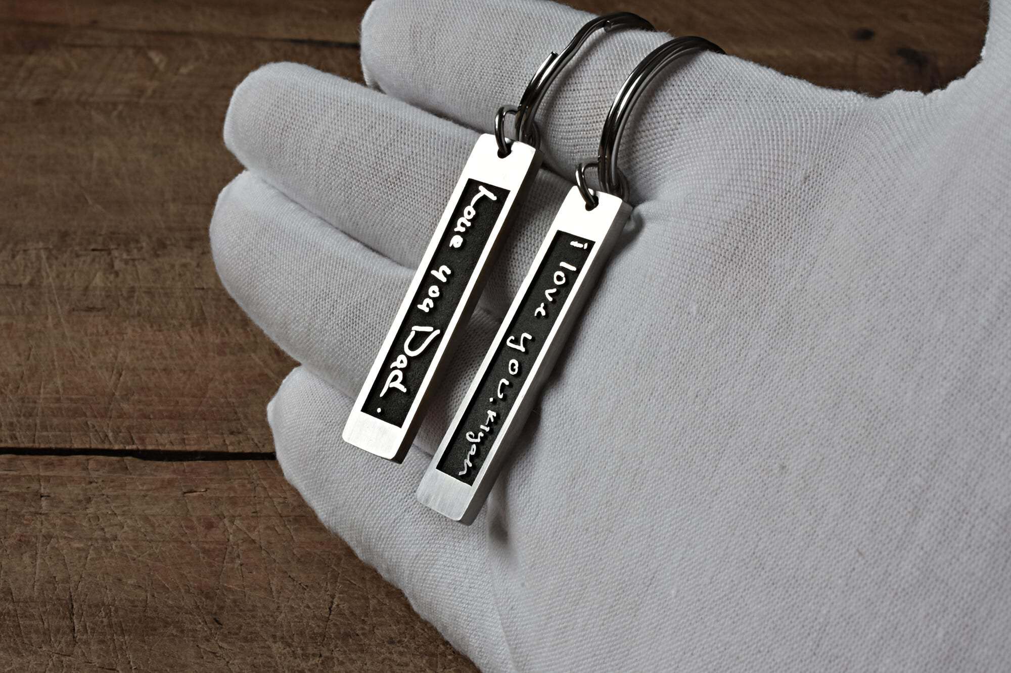 deep engraved actual handwriting keychain