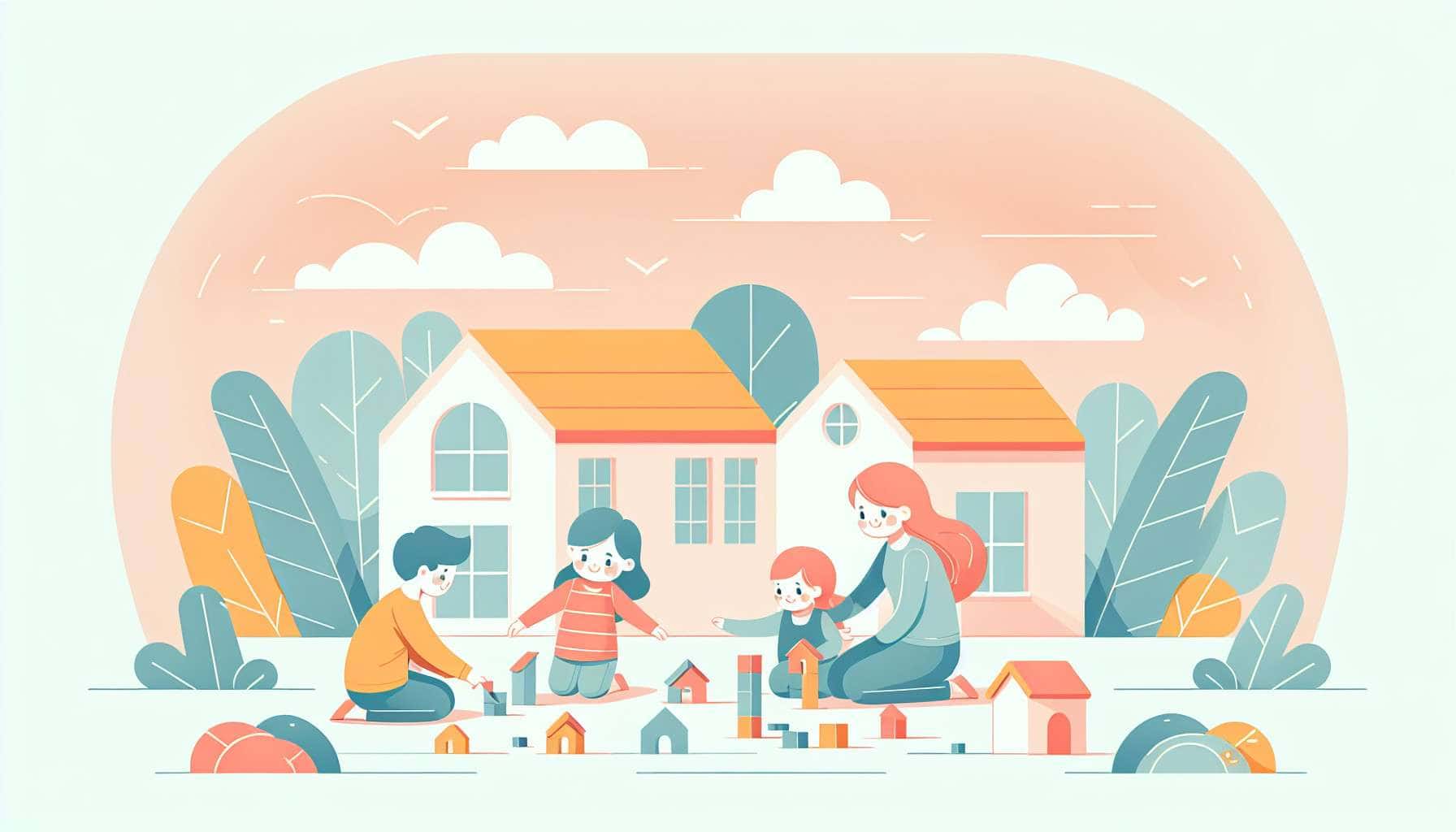 Building Miniature Houses – step-by-step kids craft illustration