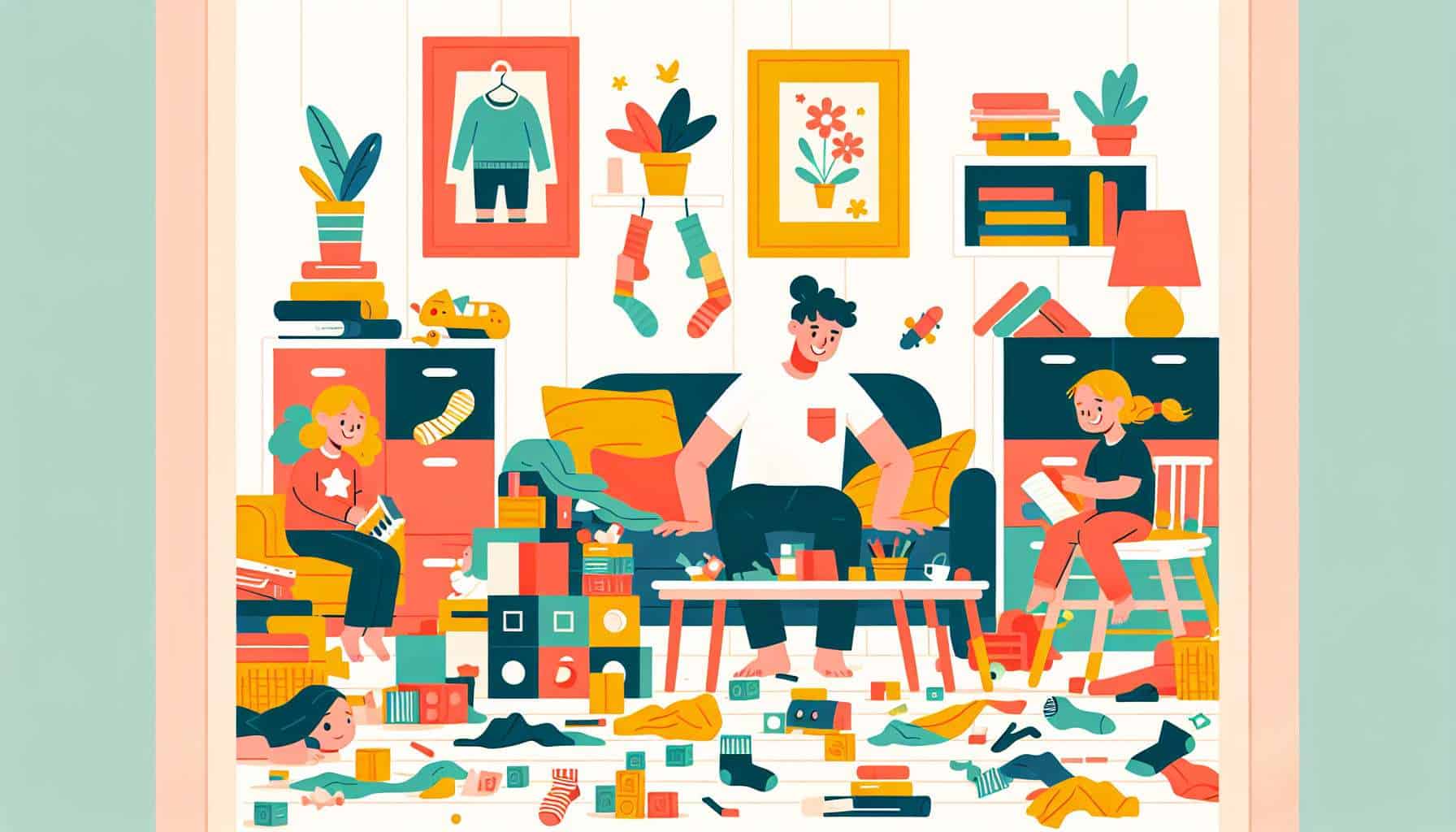 Decluttering with Kids – family-friendly illustration