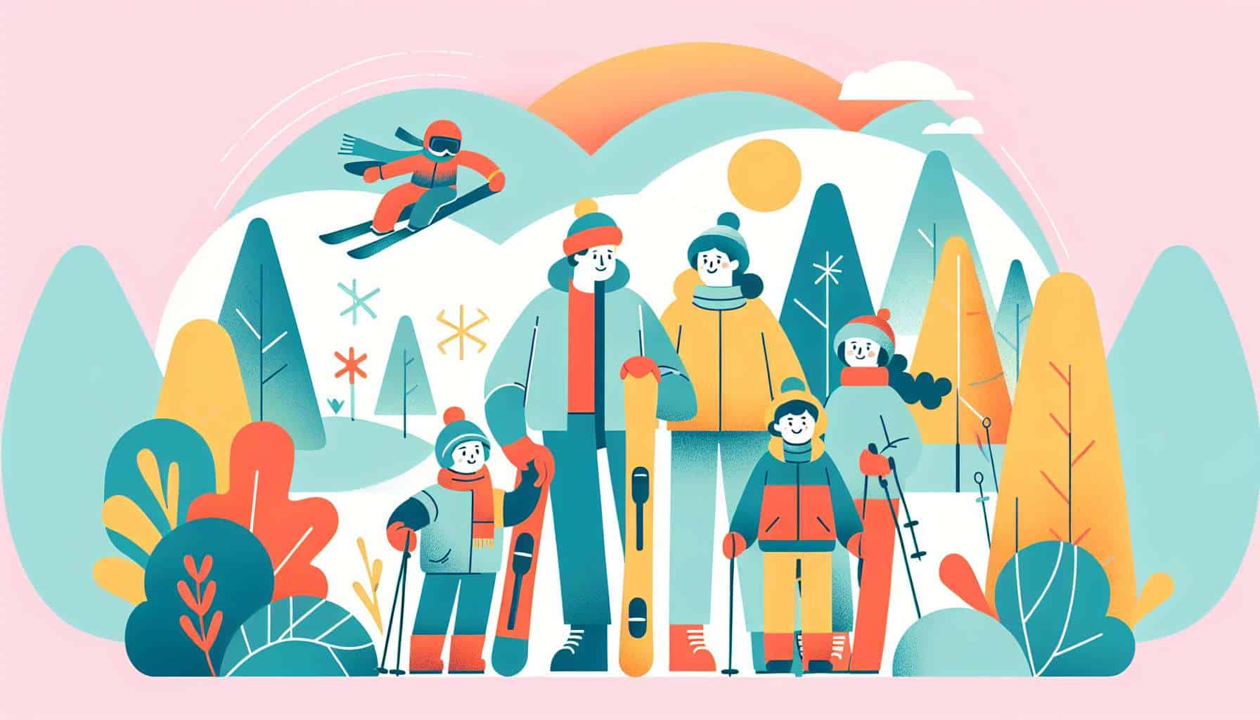 how to teach kids to ski – kids outdoor games illustration
