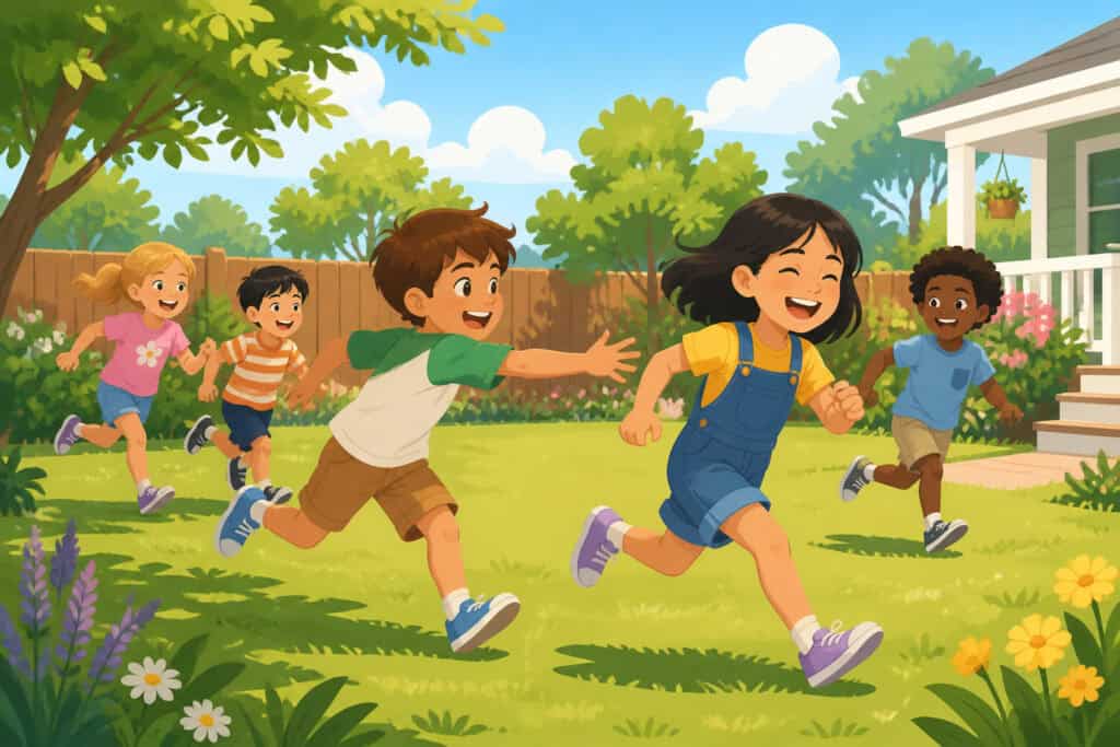 games like tag for kids playing outdoor games illustration