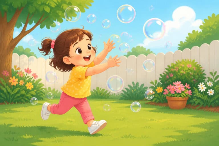 outdoor activities for three year olds, child chasing bubbles outside