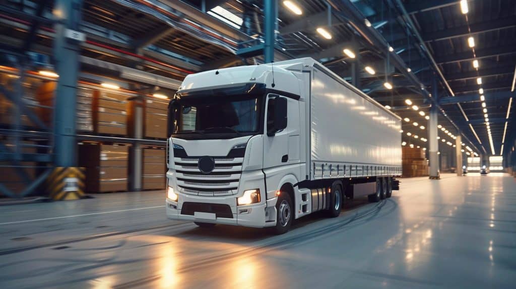 Moving truck inside a warehouse for Calgary moving services.