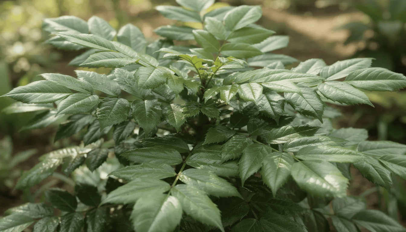 Na obrazie widać zdrowy krzew mahonii pospolitej z gęstymi, błyszczącymi liśćmi o ząbkowanych brzegach oraz intensywnie żółtymi kwiatach, które kwitną wczesną wiosną. Roślina ta jest zimozielona, idealna do cienistych zakątków ogrodu, a jej owoce mają ciemnogranatowy kolor i są jadalne.