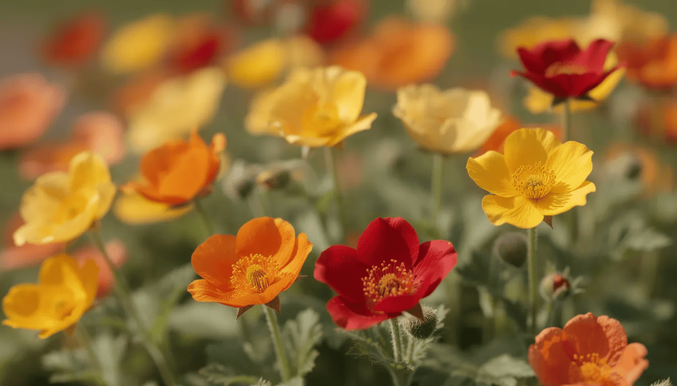 Na rabatce ogrodowej kwitną kolorowe kwiaty kuklika w różnych odcieniach żółci, pomarańczu i czerwieni, tworząc atrakcyjny widok. Rośliny te, łatwe w uprawie, charakteryzują się obfitym kwitnieniem oraz pięknymi wiechowatymi kwiatostanami.