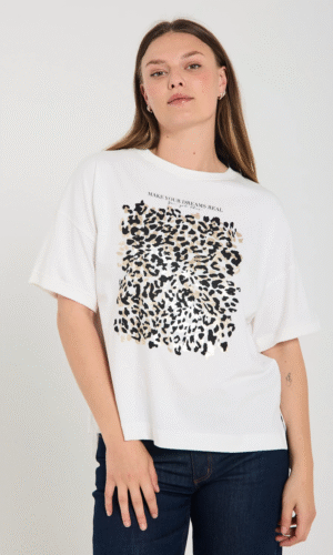 Freequent T-Shirt med leopardtryk på brystet