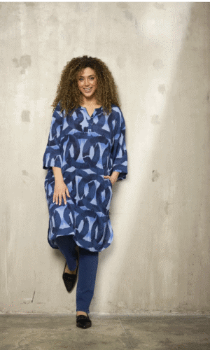 Zhenzi kjole med stolpelukning, 3/4 ærmer og lommer