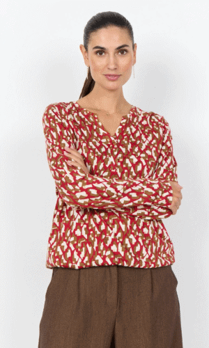 Soyaconcept bluse med v-hals og elastik i taljen