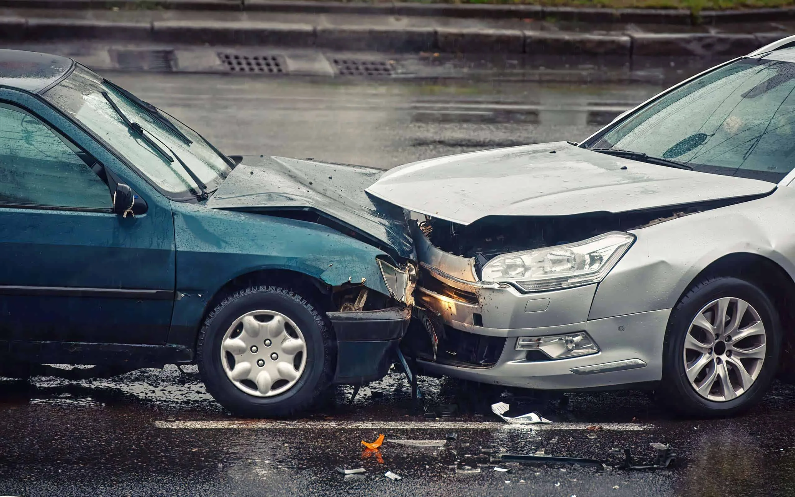 Head-on car crash on wet road – Boston car accident lawyer
