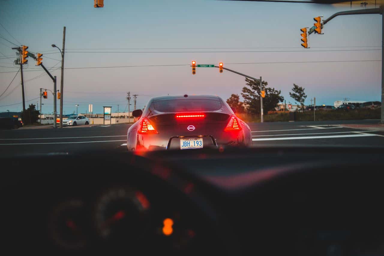 Car stopped at a traffic light, illustrating a rear-end collision in Boston