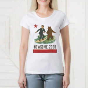 Gavin Newsom 2028 T-Shirt – Surfing California Flag Bear Graphic Tee