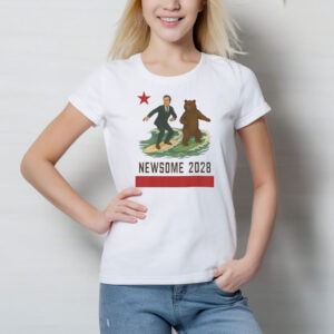 Gavin Newsom 2028 T-Shirt – Surfing California Flag Bear Graphic Tee