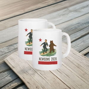 Surfing California Bear Political Campaign Coffee Cup, Gavin Newsom 2028 Mug