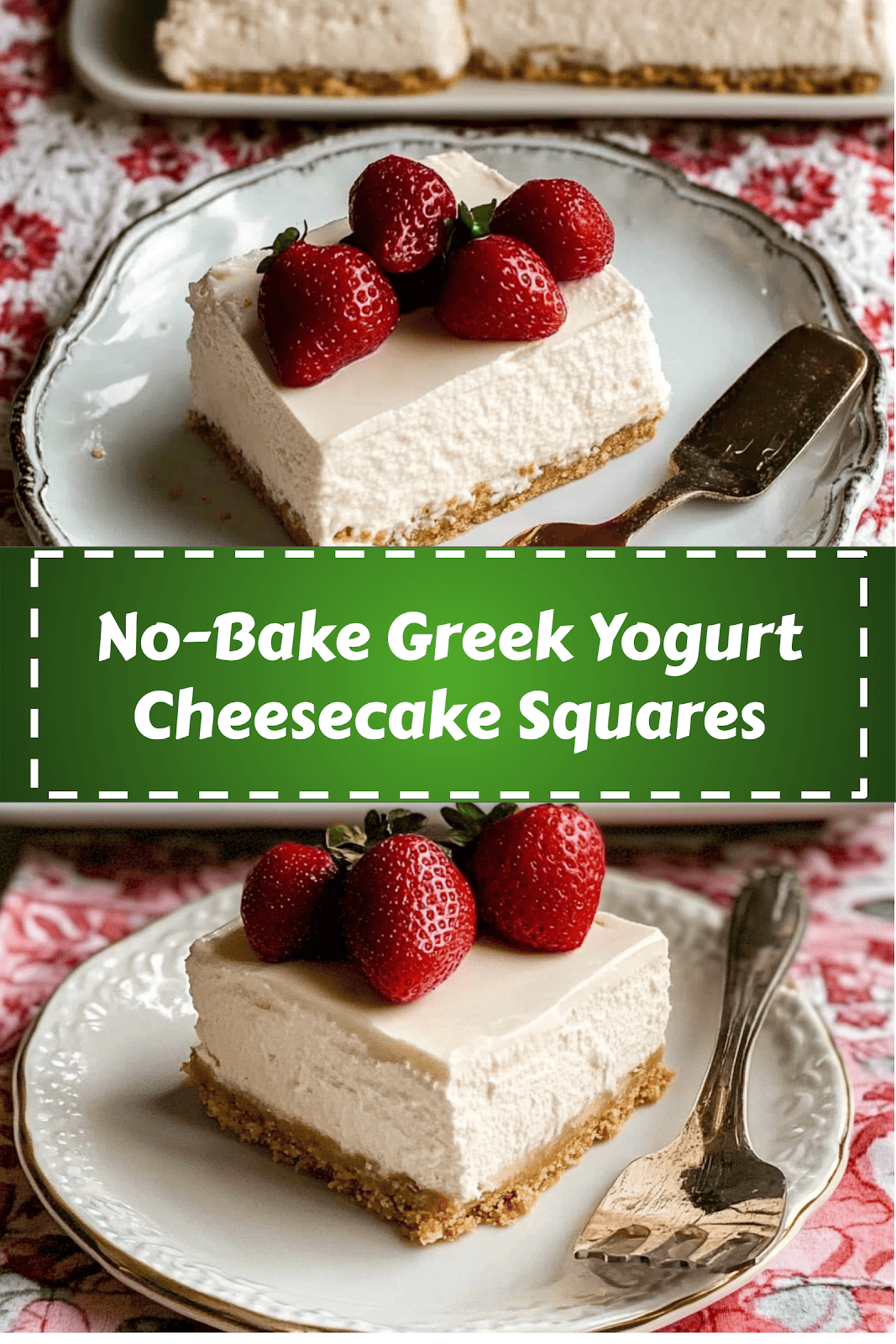 Easy and delicious homemade No-Bake Greek Yogurt Cheesecake Squares recipe ready to enjoy