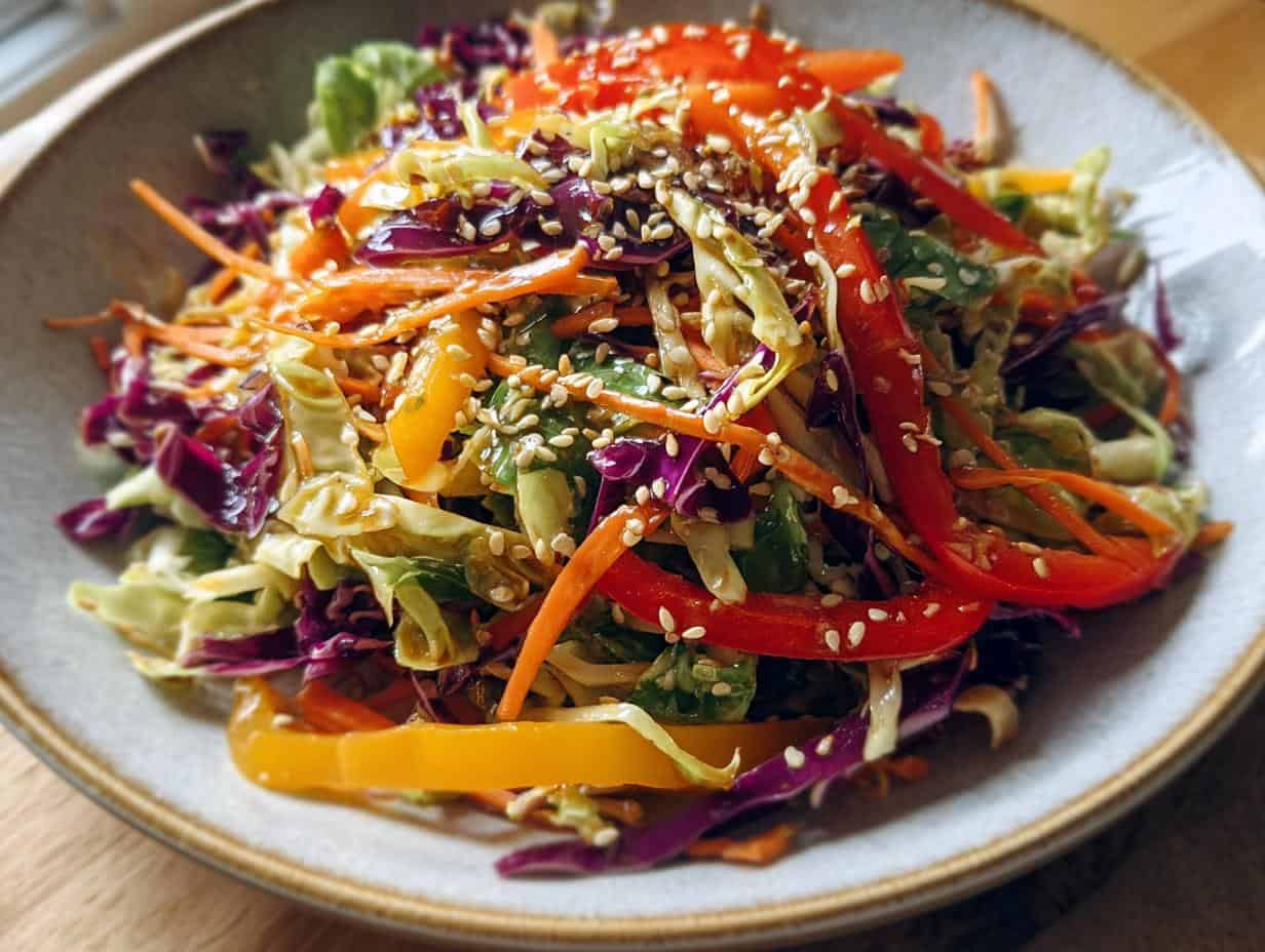 Asian Sesame Cabbage Salad: Astonishingly Quick Crisp - Asian Sesame Cabbage Salad - additional detail