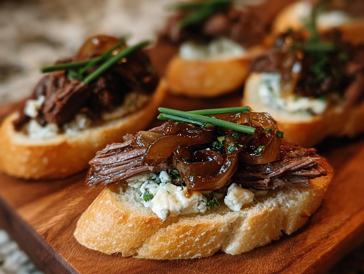 Braised Beef Crostini Blue: Divine Appetizer - Braised Beef Crostini Blue - additional detail
