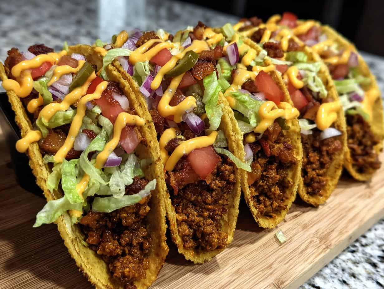 Loaded Bacon Cheeseburger Tacos: 10 Mins to Amazing - Loaded Bacon Cheeseburger Tacos - additional detail