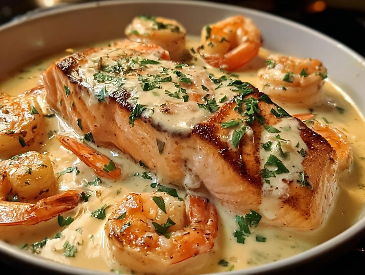 Salmon Shrimp Creamy Garlic