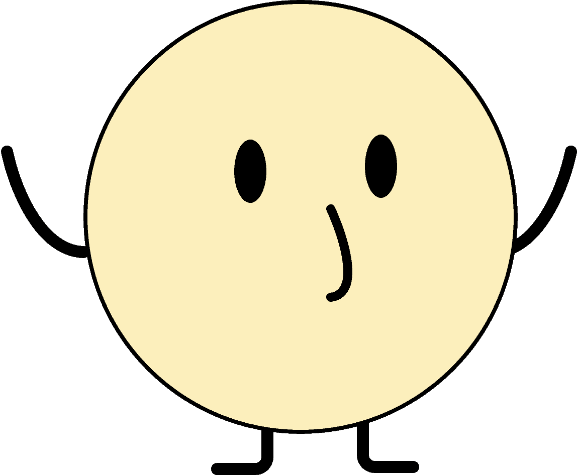 Eine Illustration von einem gelben Kreis mit Füßen, Händen, Augen, Nase, aber keinen Mund. Diese Figur symbolisiert Stummheit.