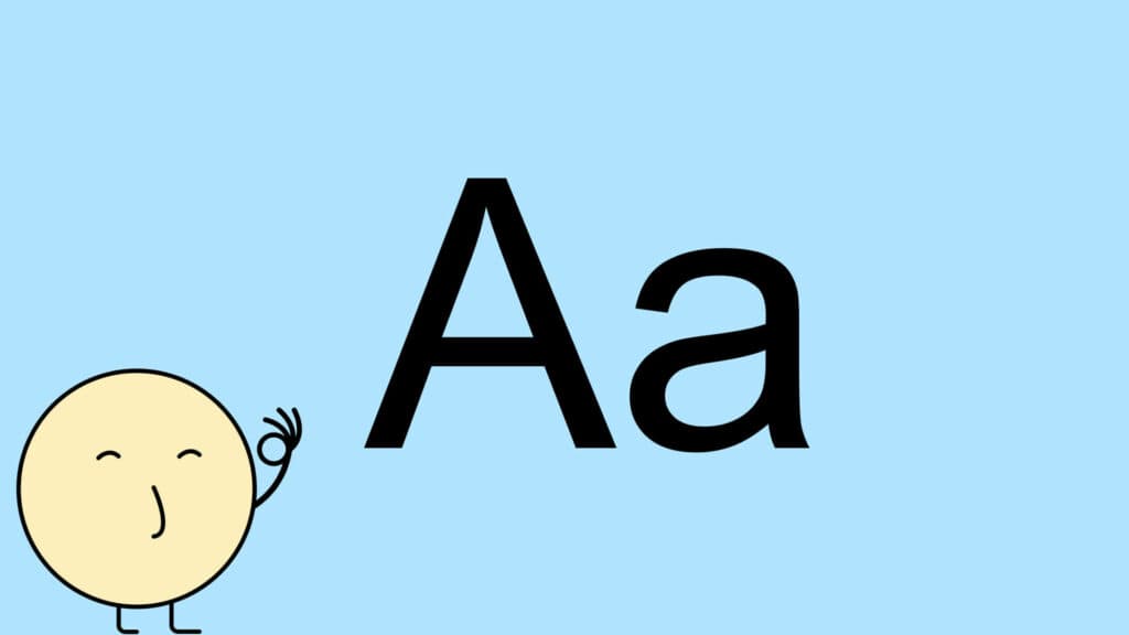Das große A und das kleine a der serifenlosen Schrift Arial. Daneben ist eine Illustration von einer Figur als Kreis, die ein OK mit ihrer Hand zeigt.
