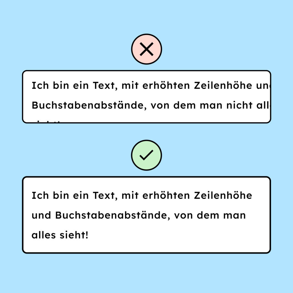 Ein Fehlerbeispiel, wenn der angepasste Text vom Container abgeschnitten wird.
