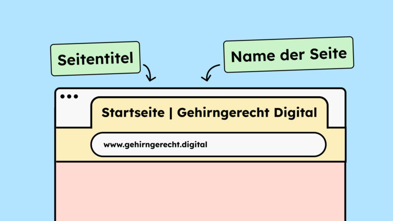 Illustration einer Website mit Titel, bestehend aus dem Namen der Seite, auf der man sich befindet, sowie dem Namen der ganzen Webseite.