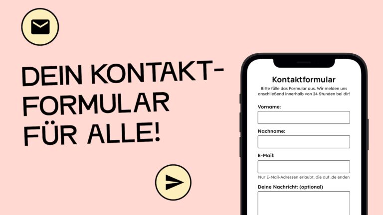 Bild auf Text: Dein Kontaktformular für alle! Daneben ist eine Illustration von einem Smartphone mit einem Kontaktformular.