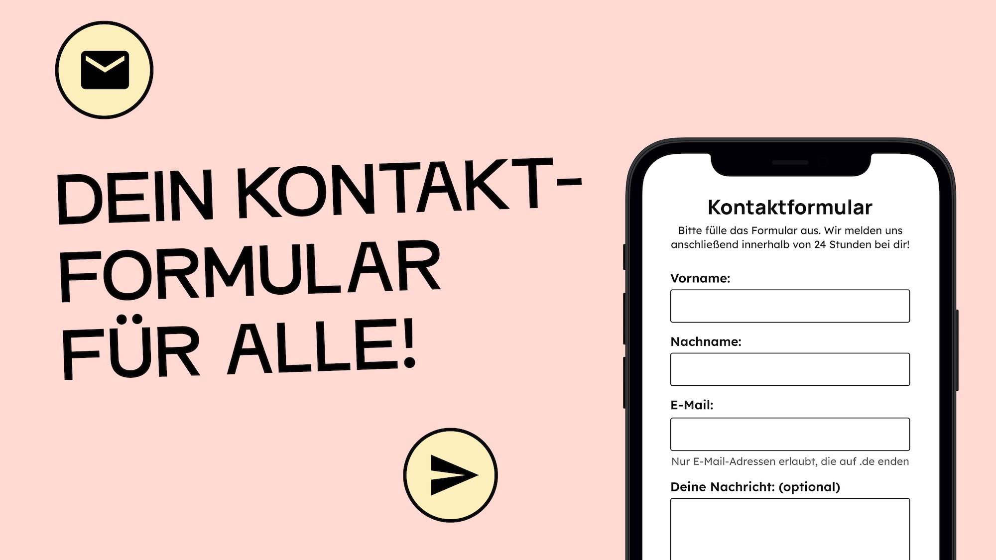 Bild auf Text: Dein Kontaktformular für alle! Daneben ist eine Illustration von einem Smartphone mit einem Kontaktformular.