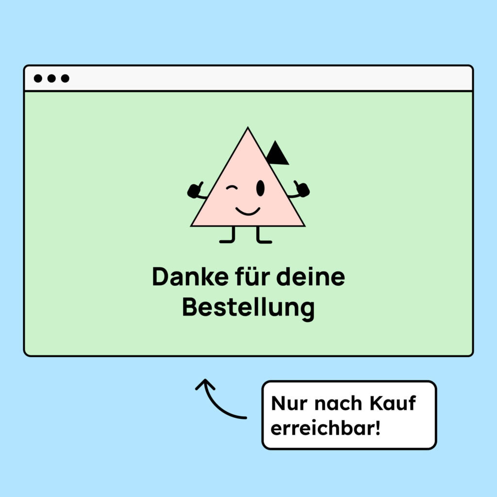 Illustration einer Website mit dem Text: Danke für deine Bestellung, sowie unserem Maskottchen Tine, die mit beiden Daumen nach oben zeigt.
