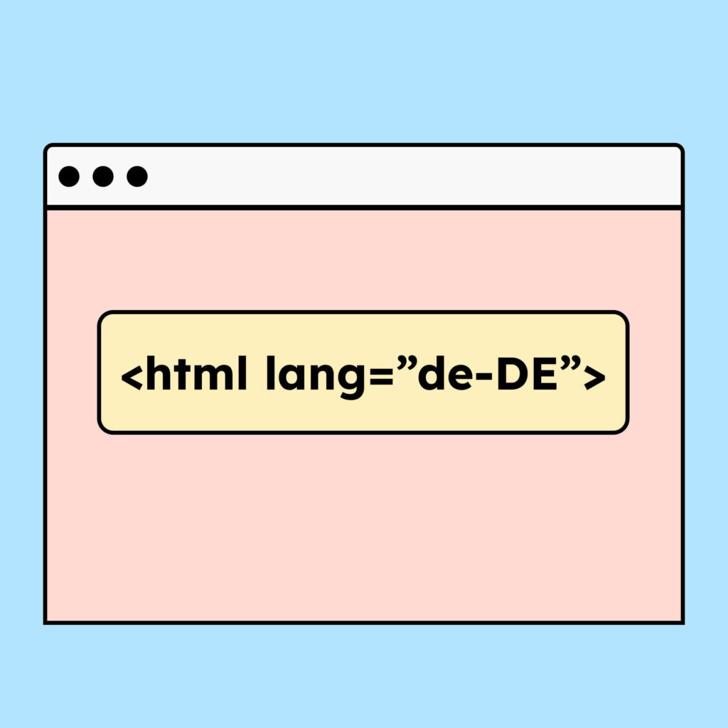 Illustration einer Website bei der im language-Attribut die Sprache Deutsch angegeben ist.